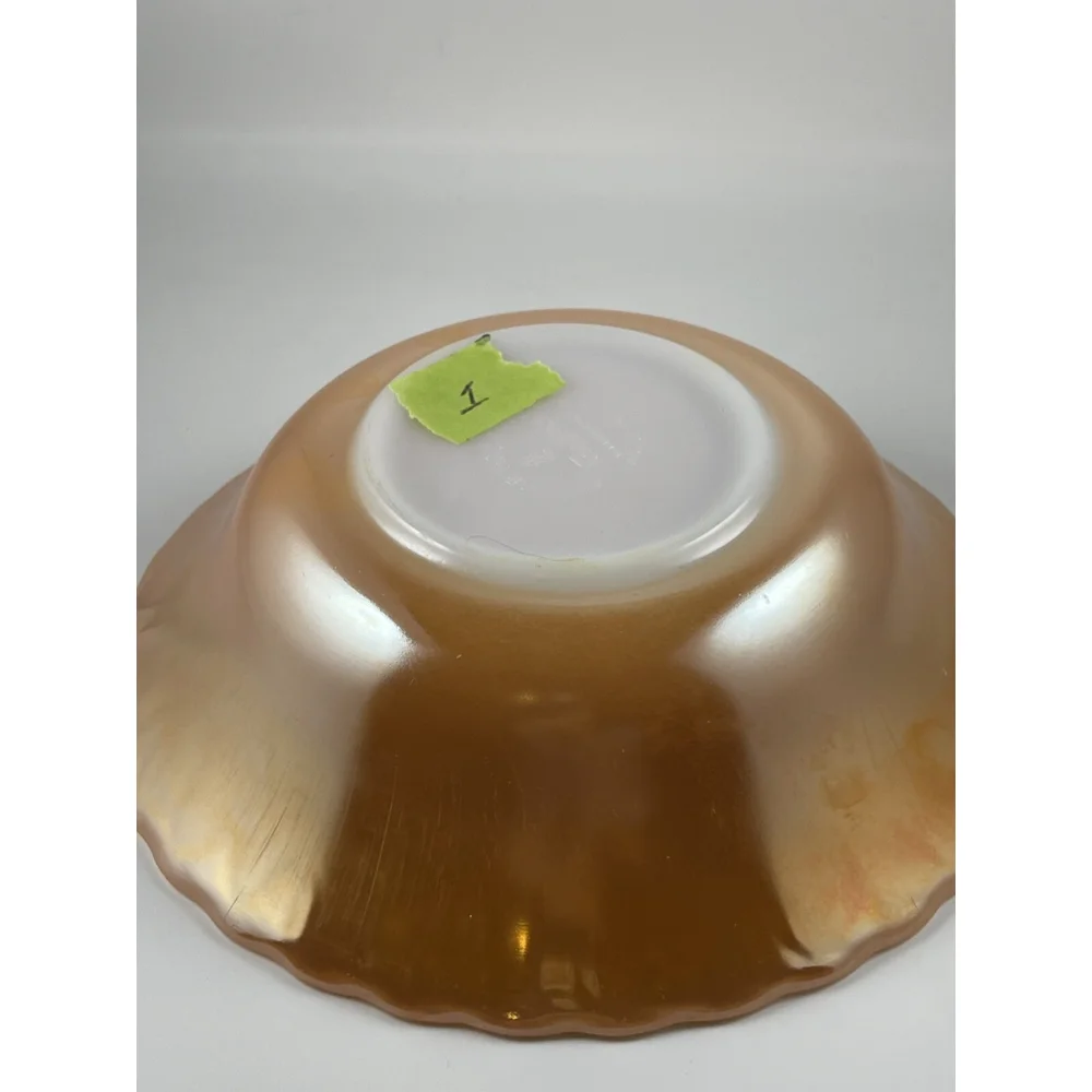 3 Vintage Anchor Hocking Fire King Peach Luster Swirl Vegetable Bowls 8.5” 3.75”